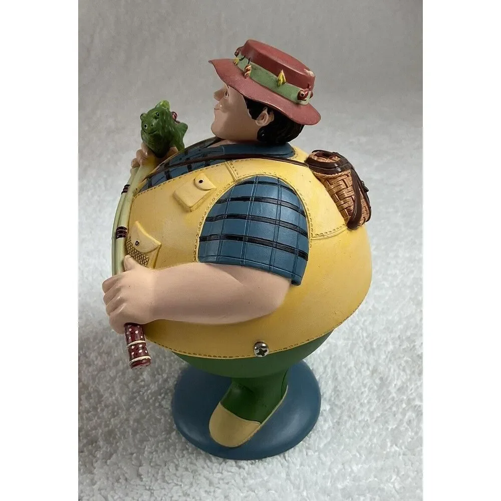 RARE Dept 56 Flip Tops Collection Fisherman w/Fish Candy Dish Trinket Box Hinged